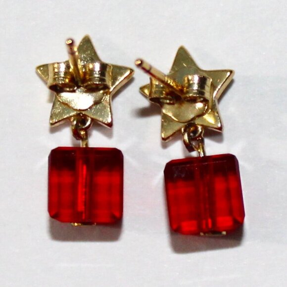 Sterling Silver Gold Tone American Star Flag Crystal Bead Stud Earrings - Picture 2 of 4